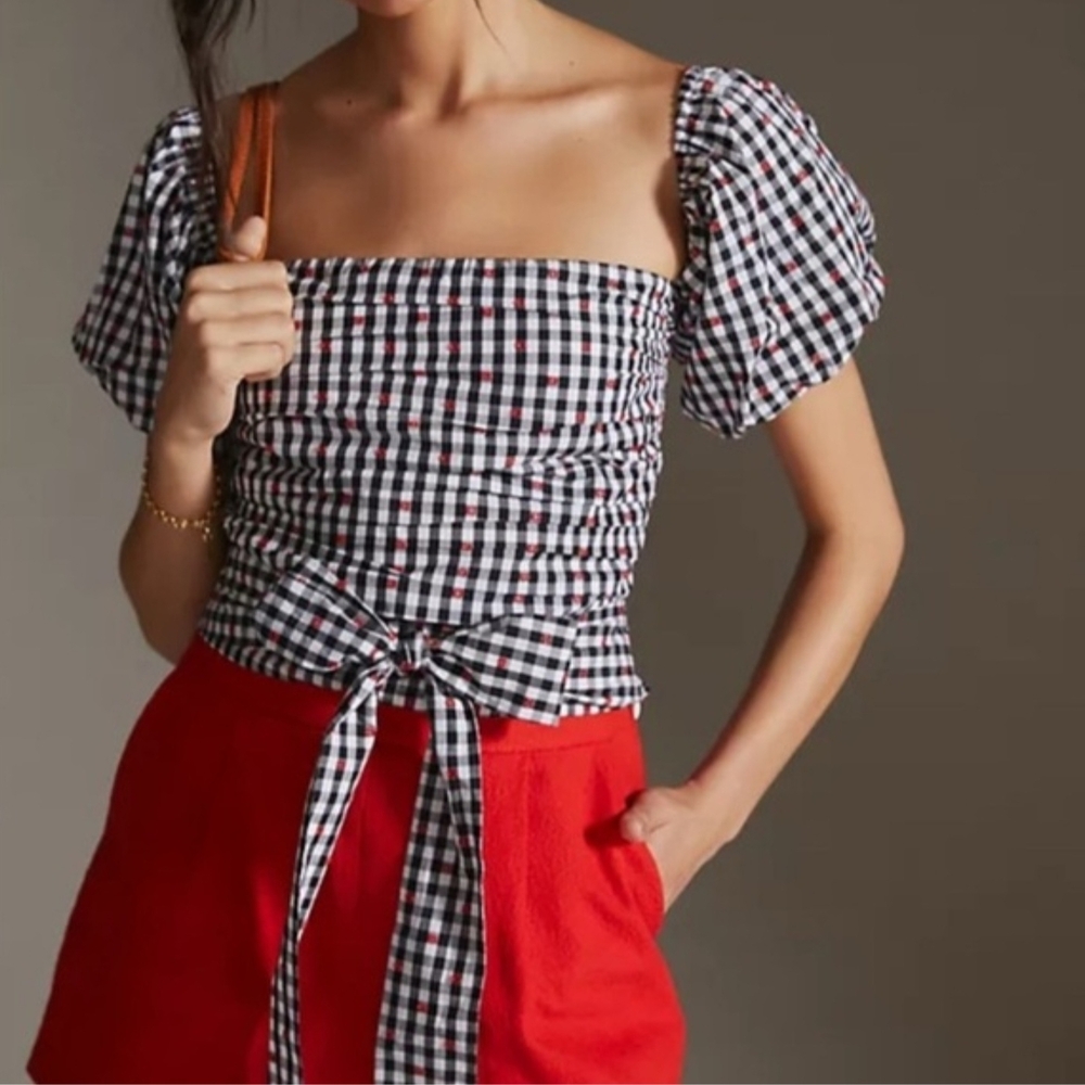 Dolan Gingham Puff Sleeve Blouse